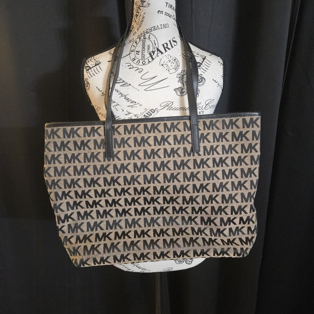 Michael Kors Black and Tan Logo Tote